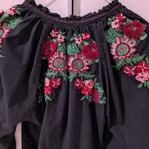 Zara Boho Cropped Embroidered Peasant Top